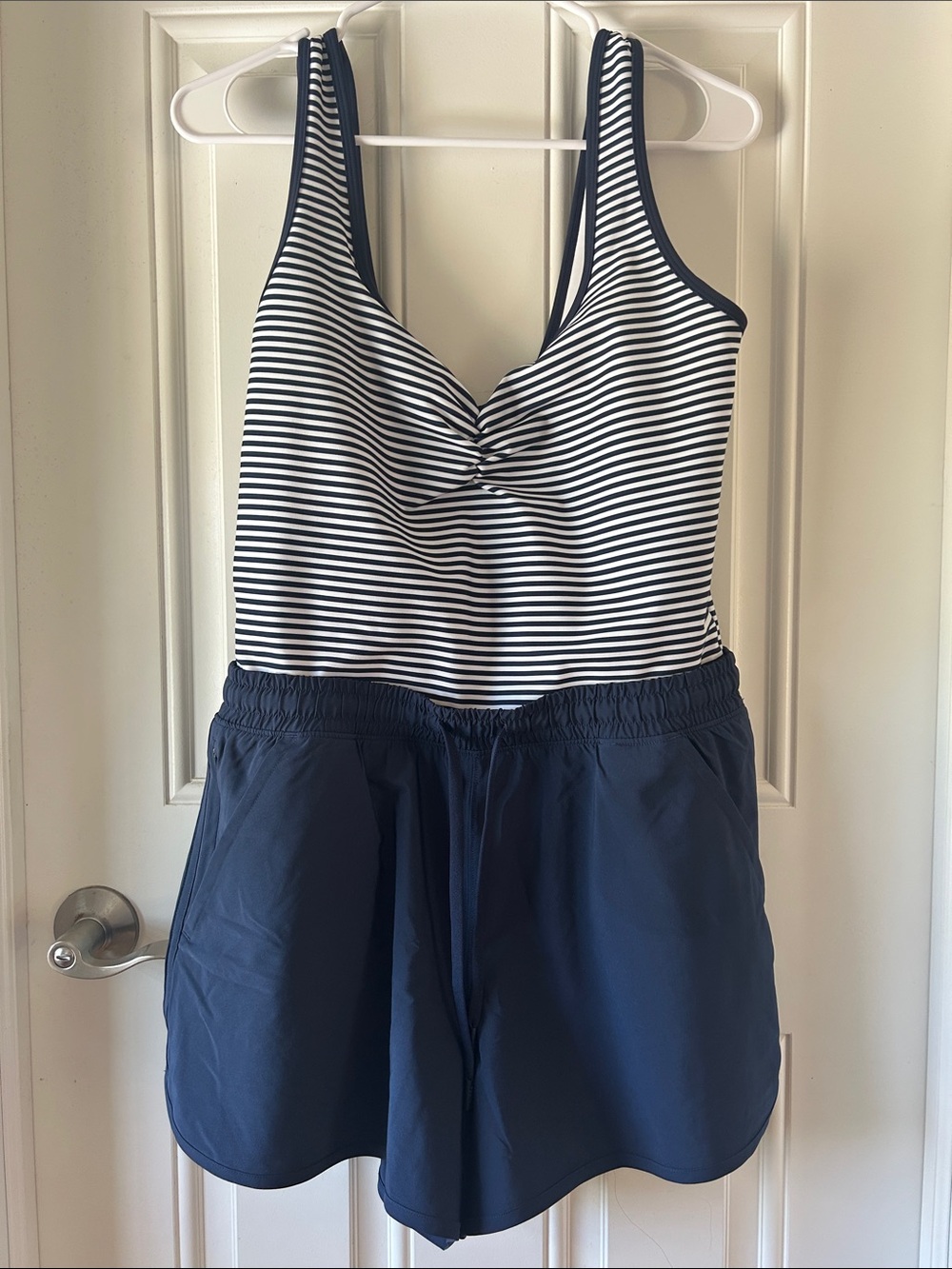 Abercrombie & Fitch Navy and White Striped Women’s Bodysuit -Tank/Shorts